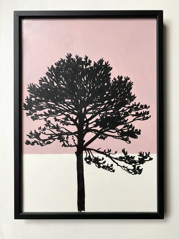 Phoenix Pine no.84, hand drawn and painted, original artwork, A4, Pink