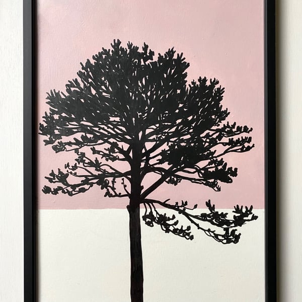Phoenix Pine no.84, hand drawn and painted, original artwork, A4, Pink