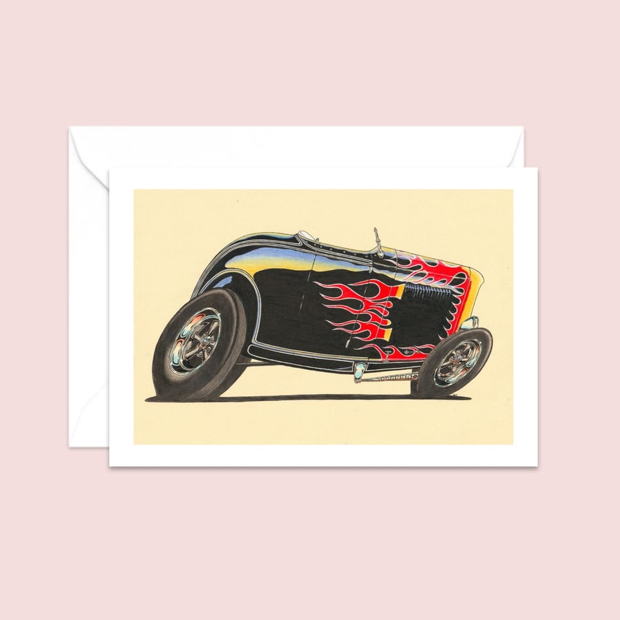 Roadster Greeting Card: Hand Drawn Illustration for a Car Lover (409)