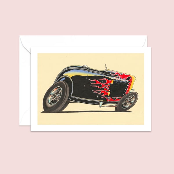 Roadster Greeting Card: Hand Drawn Illustration for a Car Lover (409)