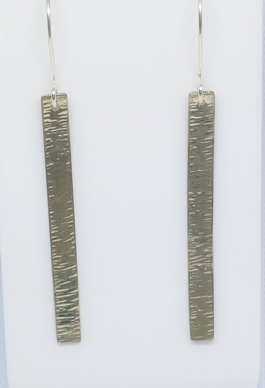 Hammered Bark Texture Sterling Silver Bar Earrings