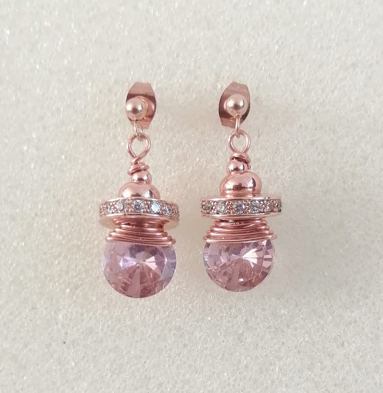 Pink &rose gold cubic zirconia earrings