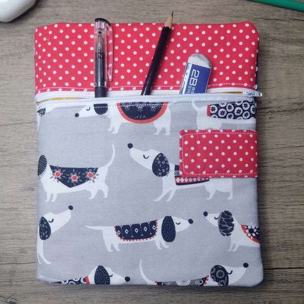 A5 dachshund dog fabric sketchbook or notebook cover with sketchbook 