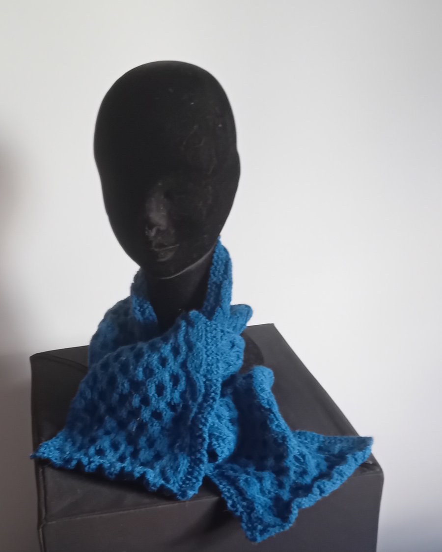 Blue Basketweave Handknitted Scarf