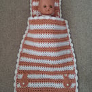 Crochet Set Peach Colour Doll Blanket With Bunny Rabbit Motifs (J157)