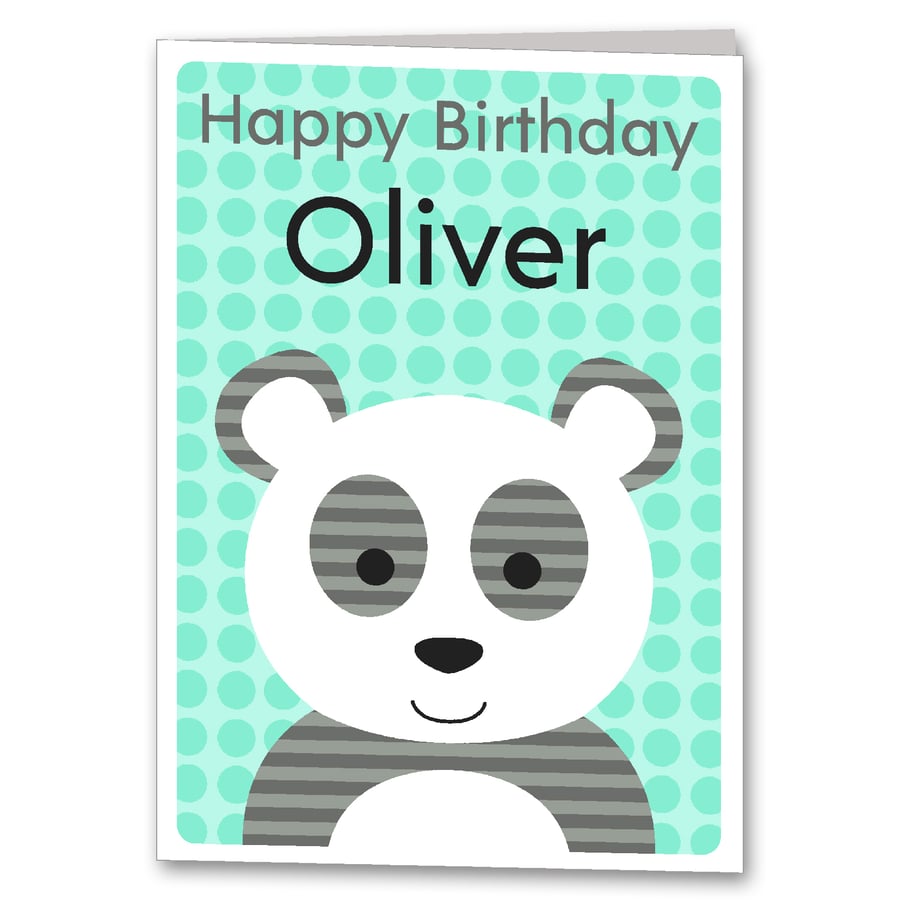 Panda Birthday Card, Childrens, Kids Personalised Card