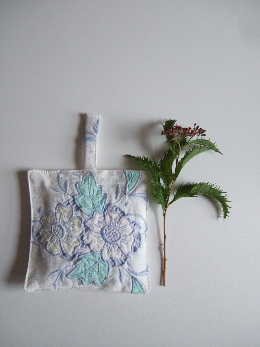 Vintage tablecloth  lavender bag, dried lavender English lavender
