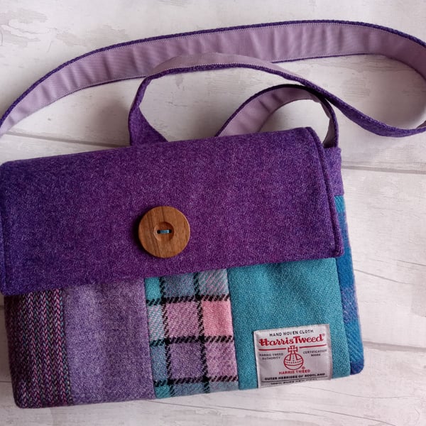 'Harris Tweed'® Patchwork Crossbody Bag in Purple, Turquoise & Pink