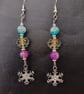 Silver frosty themed snowflake charm dangle earrings  - Image 4