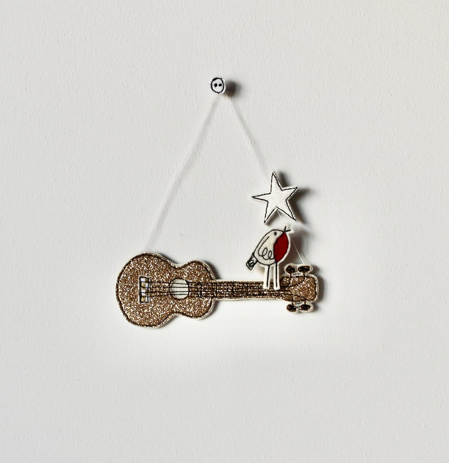 Special Order for Sophie - Guitar with a Robin - Hanging Decoration