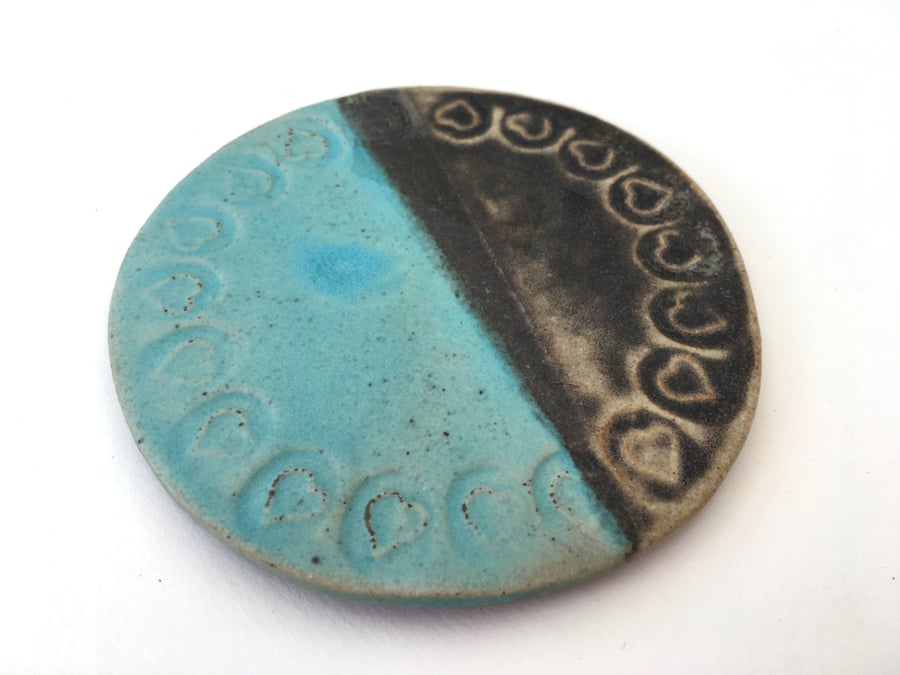 Handmade ceramic coaster, lovehearts, home decor, gift idea, pottery,