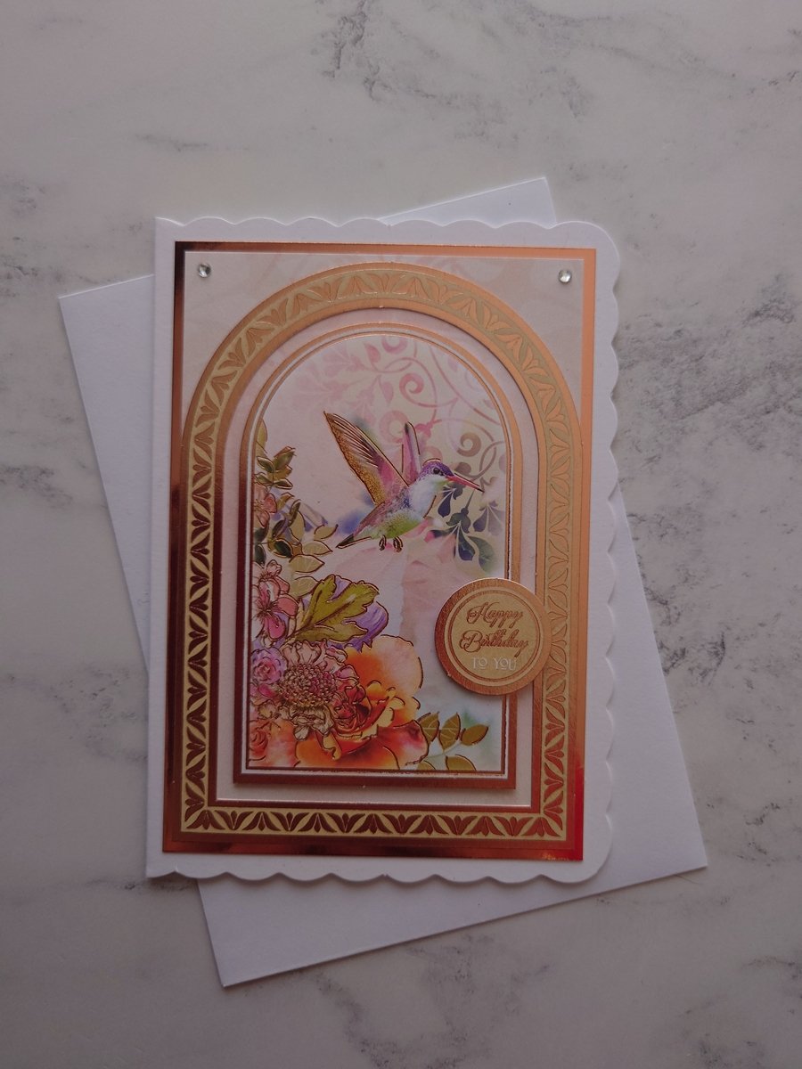 Happy Birthday To You Vintage Rose Gold Beautiful Bird 3D Luxury Handmade Card