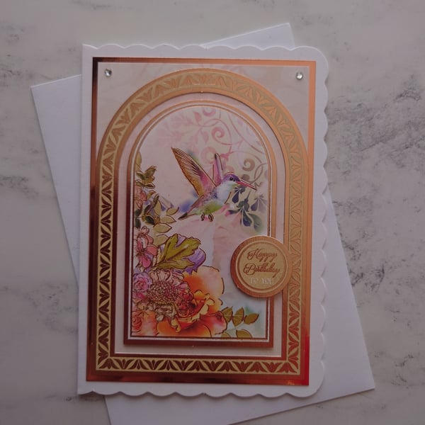 Happy Birthday To You Vintage Rose Gold Beautiful Bird 3D Luxury Handmade Card