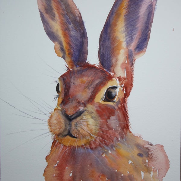 Hare portrait, original watercolour