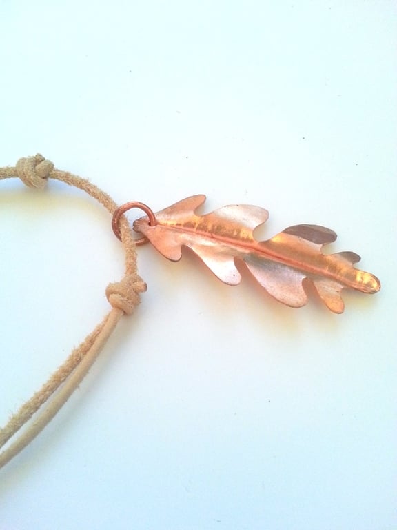 Copper oak leaf pendant necklace