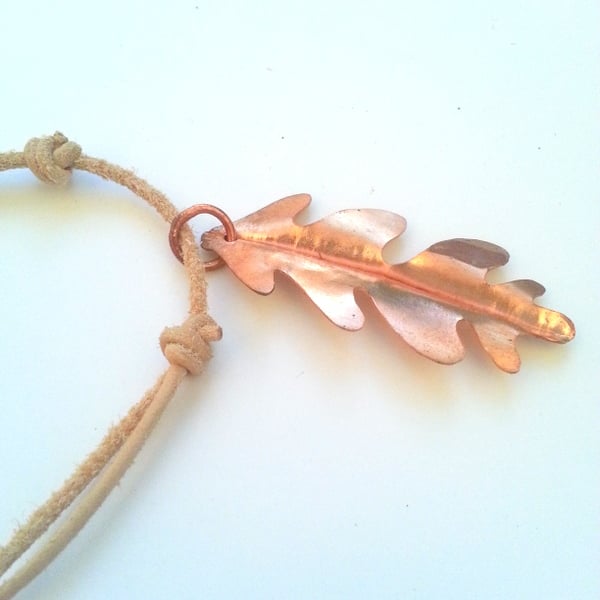 Copper oak leaf pendant necklace