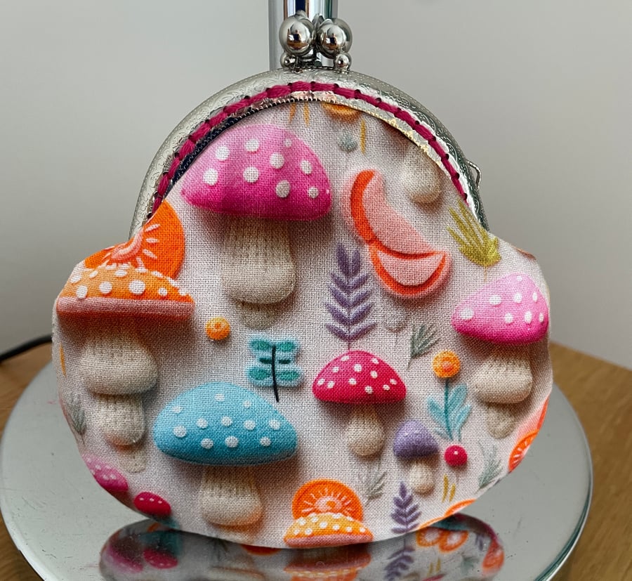Clasp Coin Purse in 3D Fungi Themed Fabric.