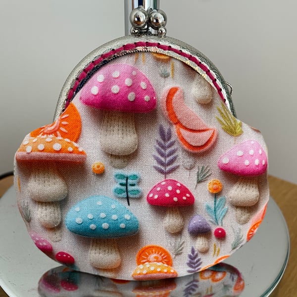Clasp Coin Purse in 3D Fungi Themed Fabric.