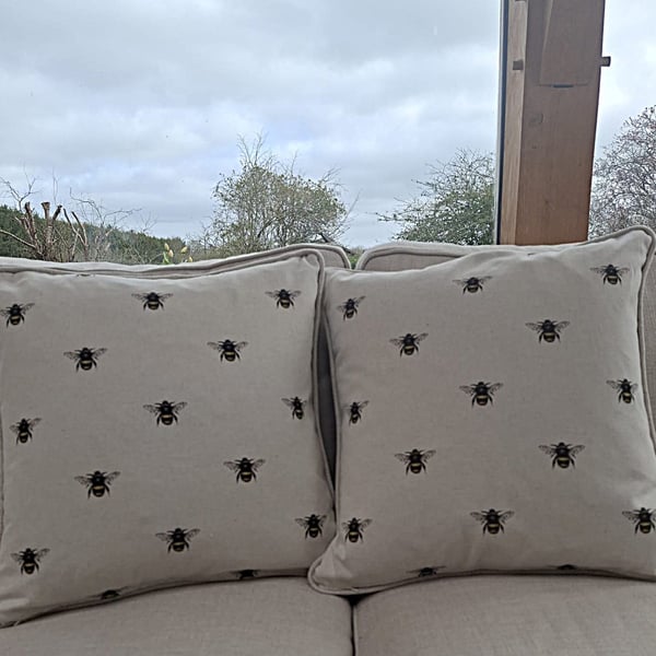 Pair of cushions with bee pattern front