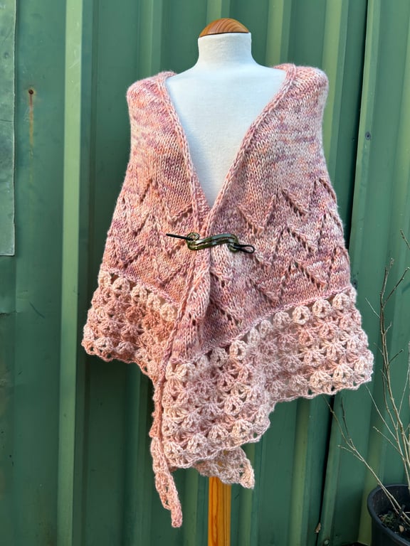 Soft and Fluffy Merino Wool Peaches and Cream Handknitted Lace Shawl