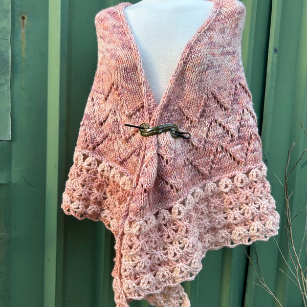 Soft and Fluffy Merino Wool Peaches and Cream Handknitted Lace Shawl