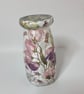 Tiny upcycled glass milk bottle decoupaged with sweetpea napkin