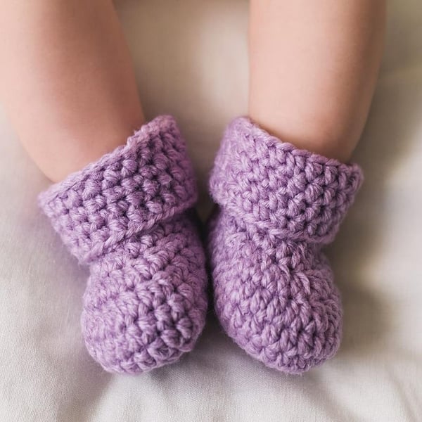 Baby Girl Crocheted Booties, Newborn to 3 Months, Rose Pink, Gender Reveal Gift,