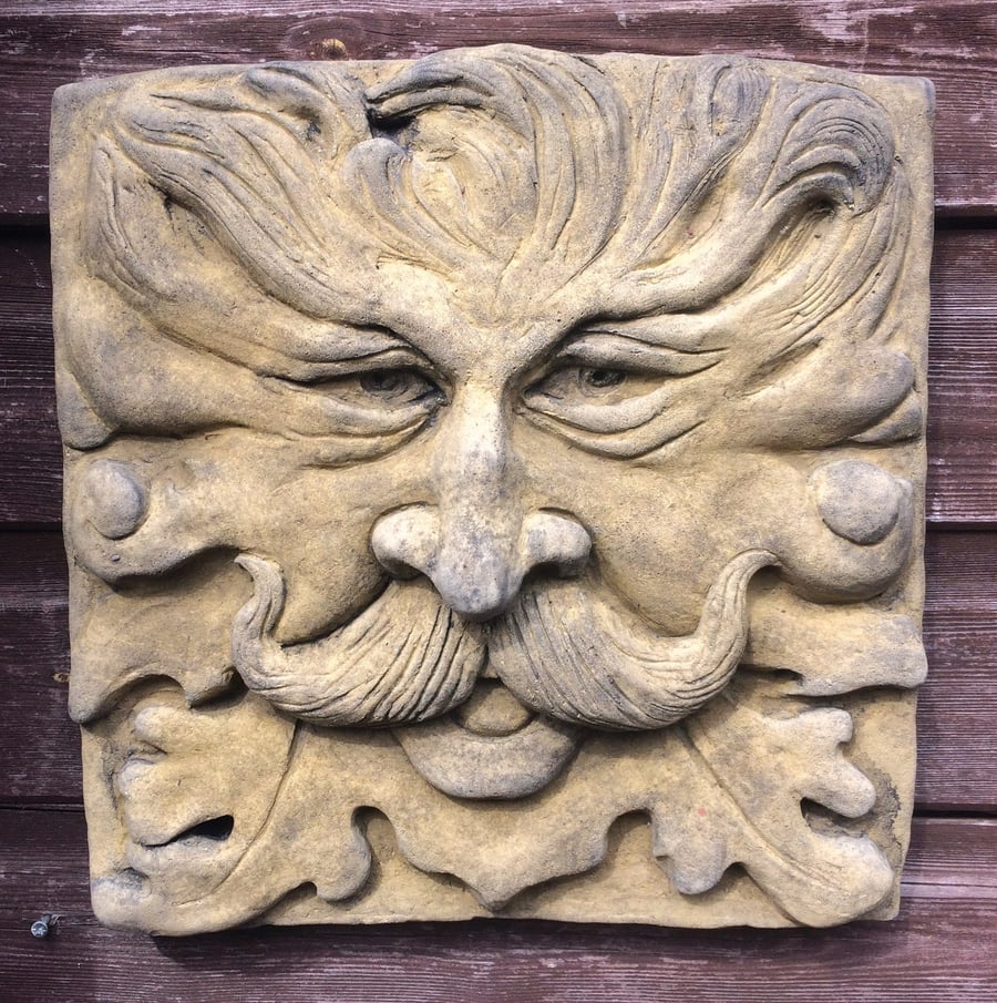 Large Moustache Green Man Plaque plus Free Pocket Green Man