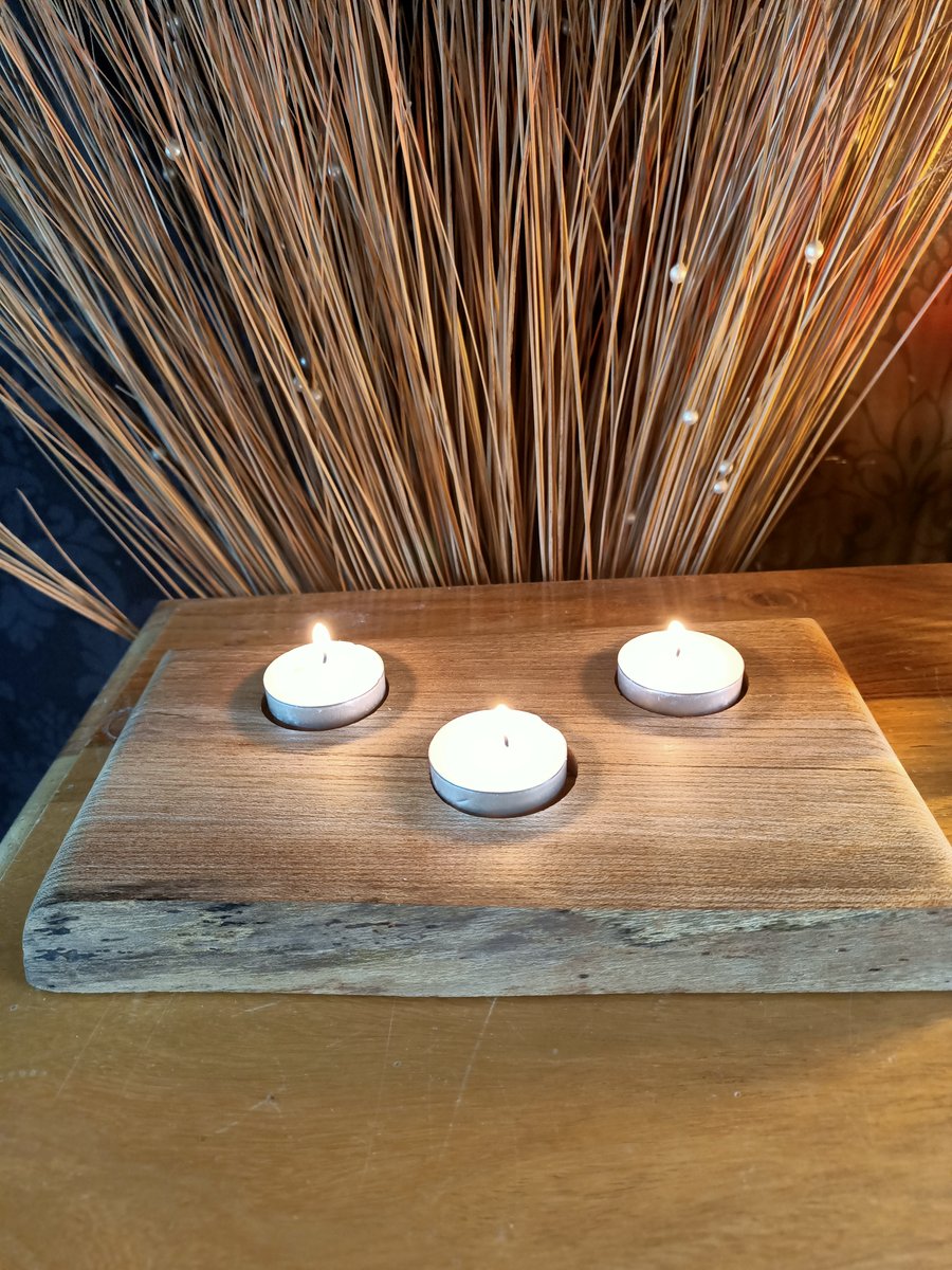 Rustic wooden tealight holder. Special Order TW.