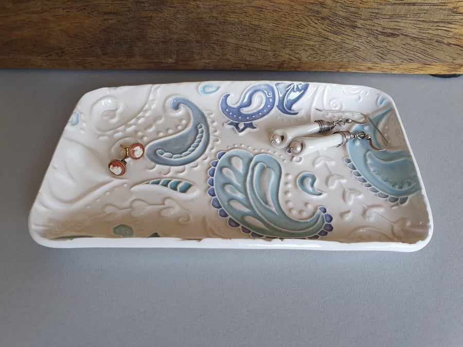 Handmade Ceramic Paisley Soap dish - trinket Tray