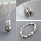 Dusty Green Pearl and Crystal Jewellery Set - Pastel Green Wedding Jewellery Set