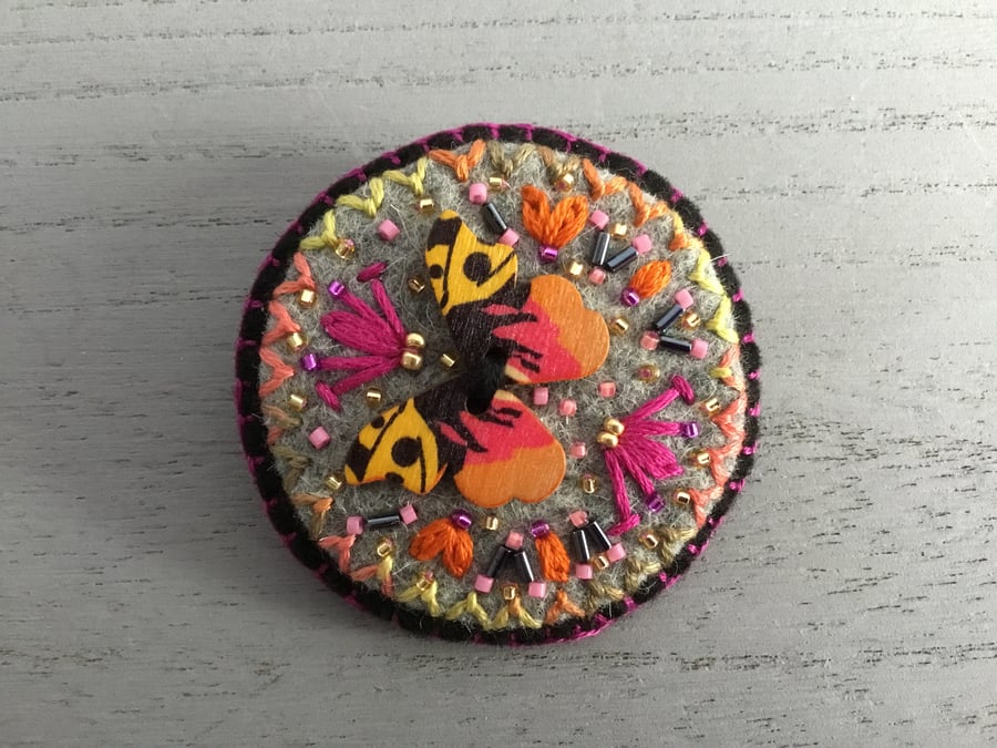 Hand Embroidered Butterfly Brooch