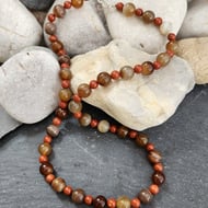 Heliotrope and coffee lace agate necklace with sterling silver