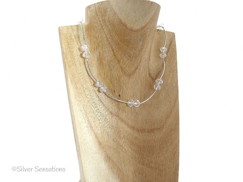 Faceted Clear Crystal Rondelles & Sterling Silver Necklace