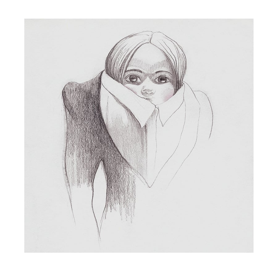Doll drawing - limited edition Giclee print. Pencil drawing, black and white. 