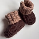 Knitted baby booties gift brown unisex boy and girl 