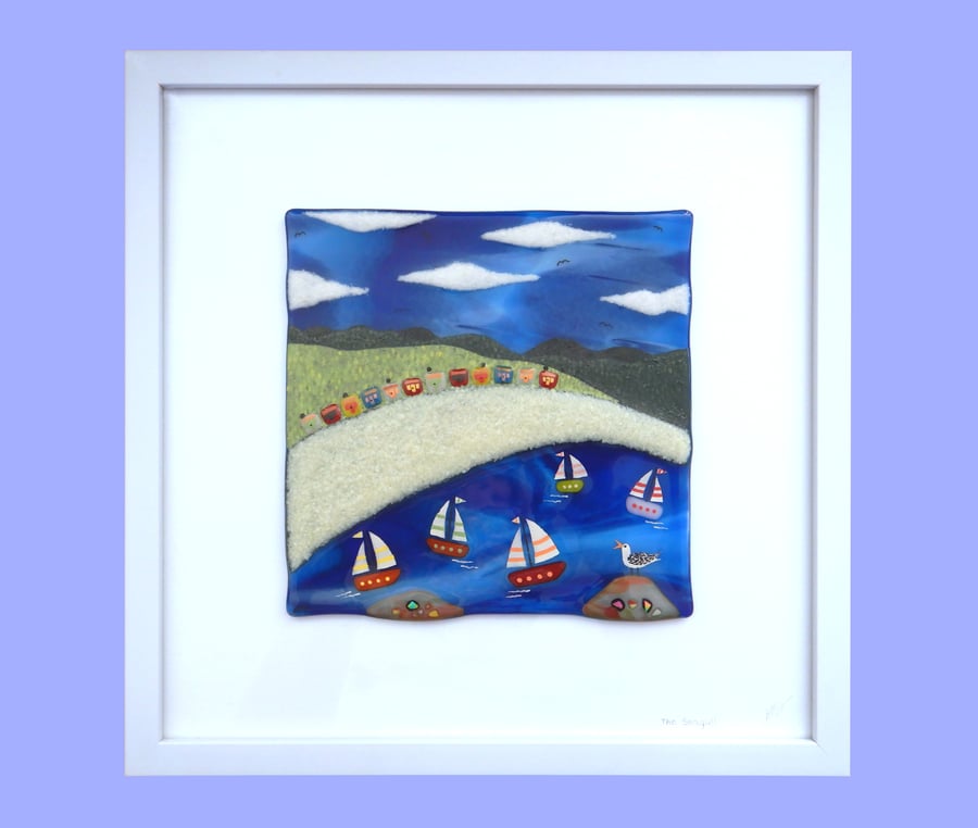Handmade Fused Glass 'Seaside' Picture