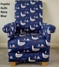 Navy Blue Gulls Armchair Seagulls Birds Chair Coastal Seaside Accent White - Image 2