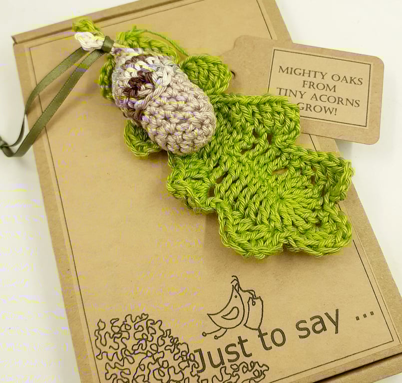 Acorn and Oak Leaf Crochet Hanger - Alternative to a Card