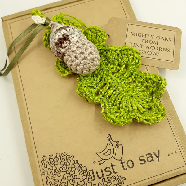 Acorn and Oak Leaf Crochet Hanger - Alternative to a Card