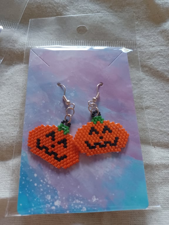 Beaded Pumpkin Earrings 