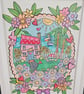 A cute little polkadot cottag with lots of flowers layered original artwork. - Image 1