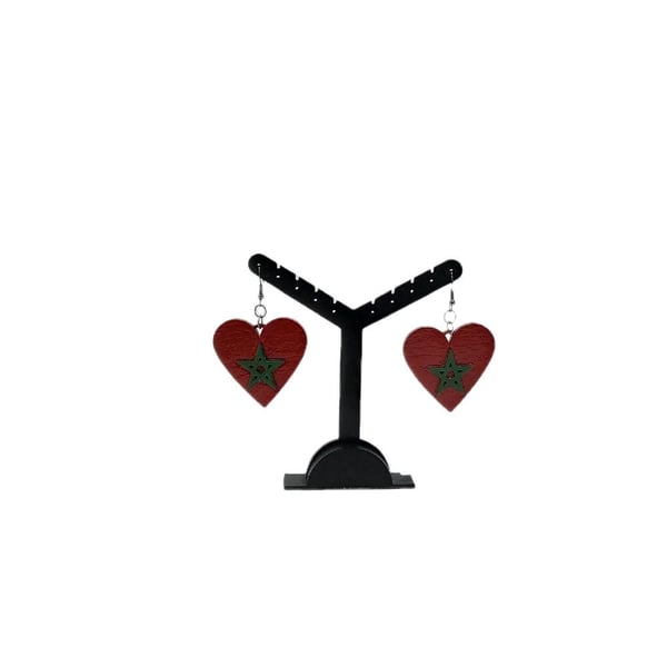 Moroccan flag earrings, love Morocco,  loveheart jewellery, african queen,  