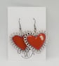 Hand-painted Heart Earrings Resin Coated - Red
