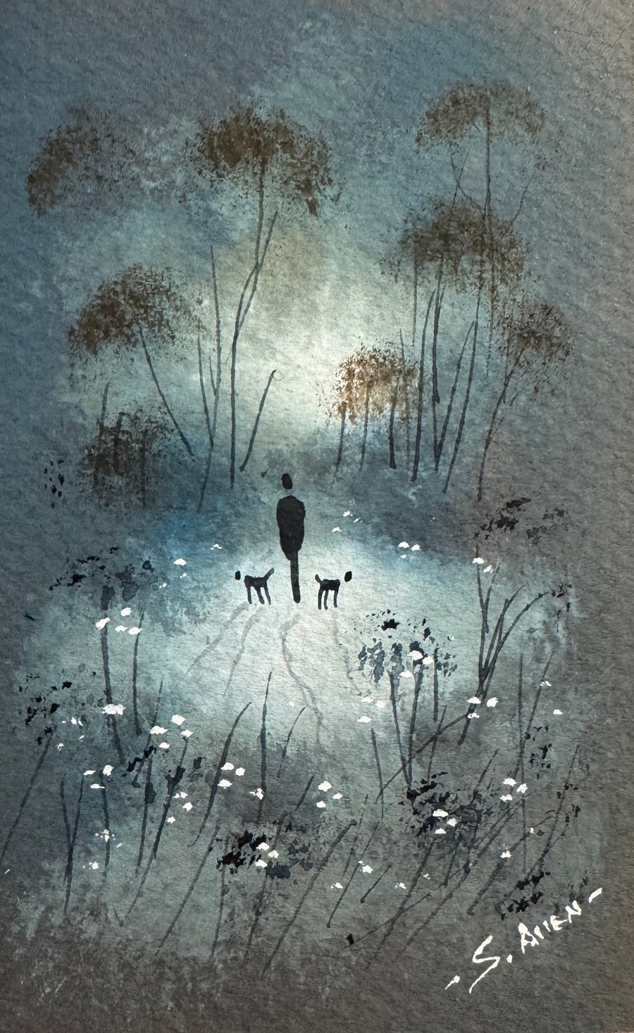 Original Aceo Painting ‘ Lady and Dog  ‘ by Stephen Allen 