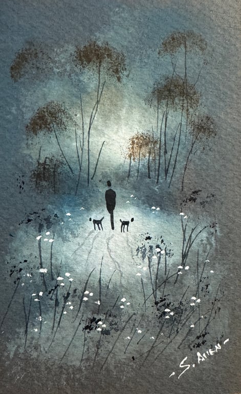 Original Aceo Painting ‘ Lady and Dog  ‘ by Stephen Allen 