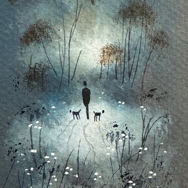 Original Aceo Painting ‘ Lady and Dog  ‘ by Stephen Allen 