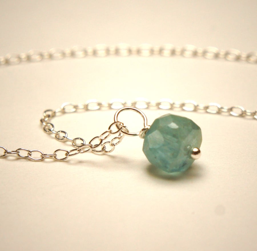 Sea Green Aquamarine and Sterling Silver Chain Bride,Bridesmaid Necklace