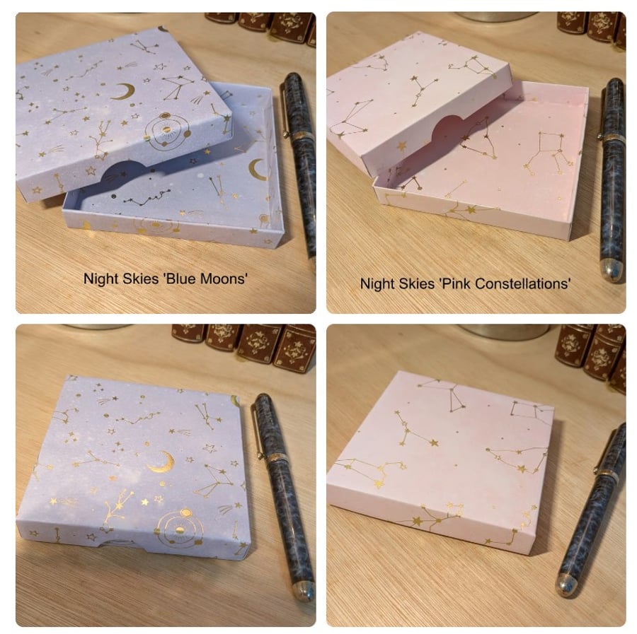 Two ultra-thin gift boxes - Night Skies 'Blue Moons' and 'Pink Constellations'