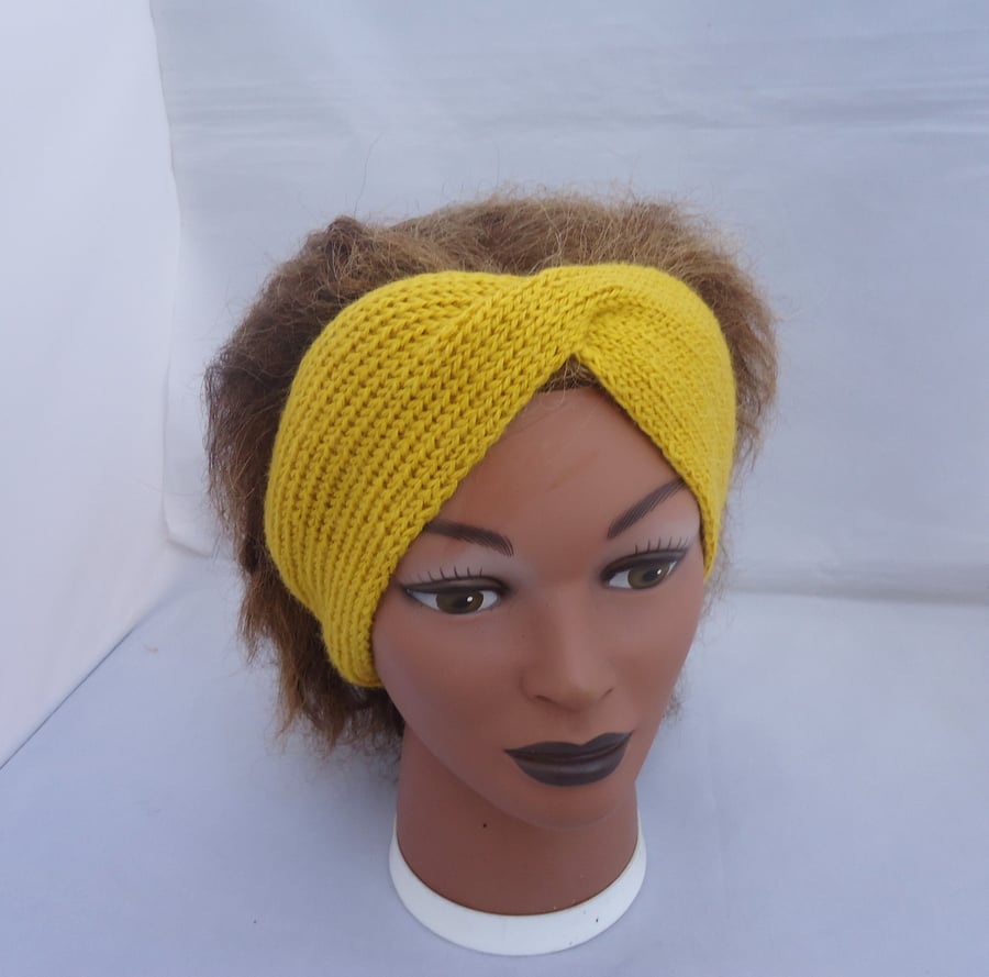 Hand Knit Turban, Women Headband, Yellow Headband